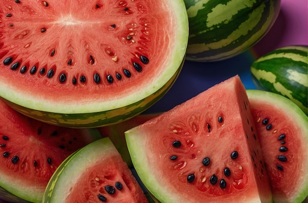 Watermelon slices arranged in a rainbow