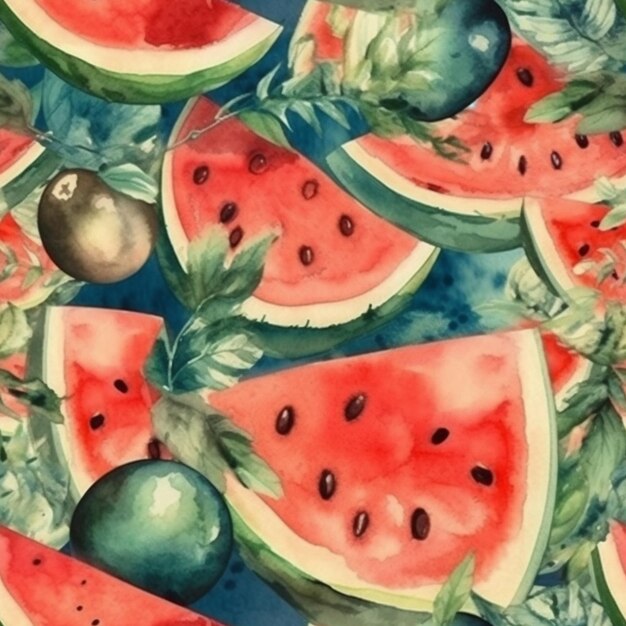 Photo watermelon slices on a blue background