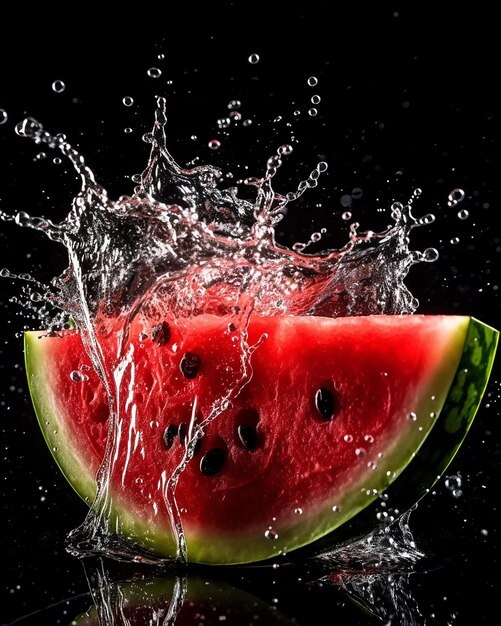 watermelon slices floating water splash isolated