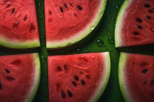 Watermelon slices on a green background