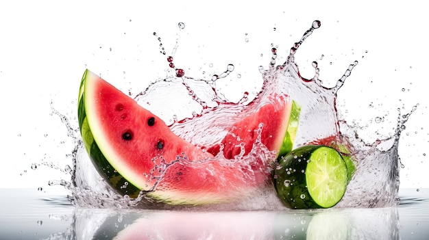Watermelon slices and a splash of water