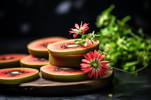 Watermelon slices with kiwi hone