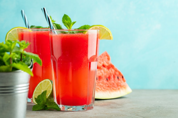 Watermelon slushie with lime and mint.