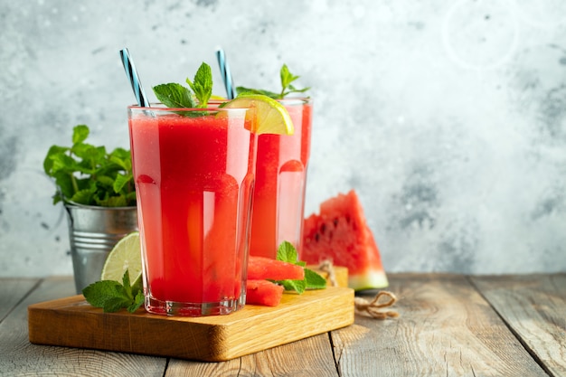 Watermelon slushie with lime and mint.