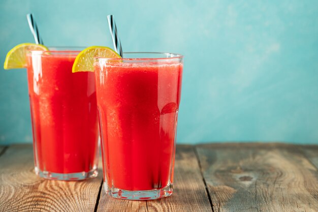 Watermelon slushie with lime and mint.