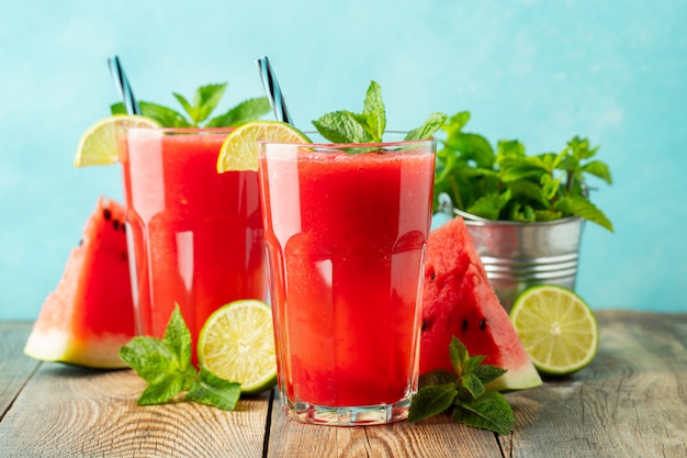 Watermelon slushie with lime and mint.