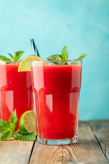 Watermelon slushie with lime and mint.