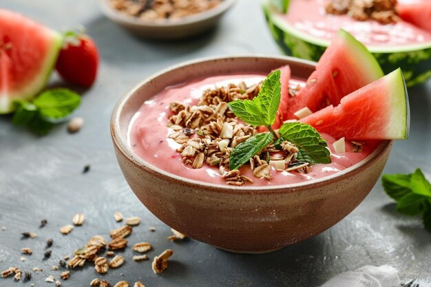 Watermelon Smoothie Bowl with Granola Watermelon image photography