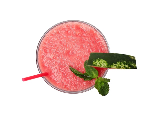 Watermelon smoothie on white background