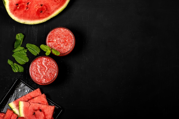 Watermelon smoothies with mint and pieces of watermelon