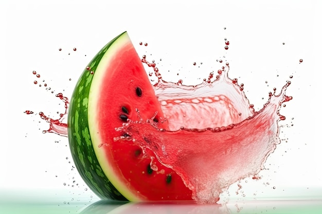 Photo watermelon splashing into a watermelon slice