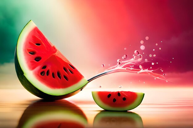 Watermelon on a spoon with a splash of water