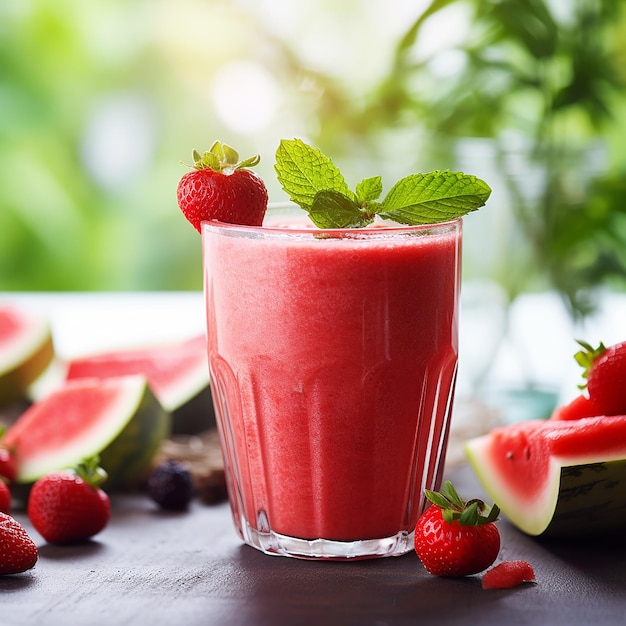 Watermelon Strawberry Smoothie in a Glass