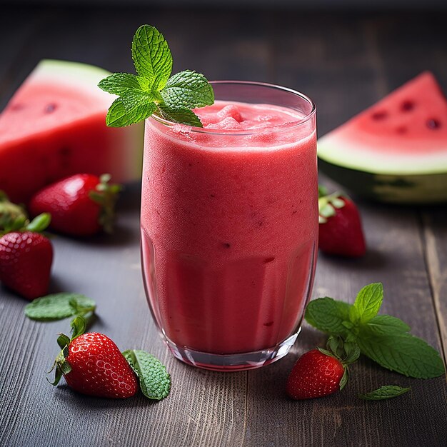 Watermelon Strawberry Smoothie in a Glass