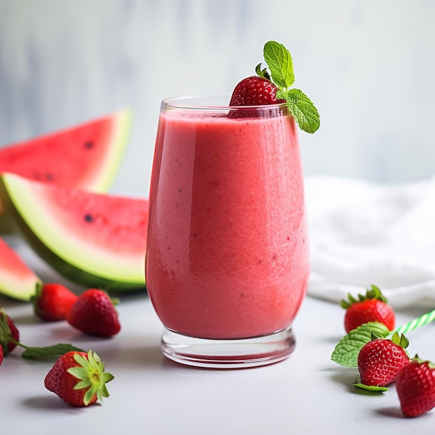 Watermelon Strawberry Smoothie in a Glass