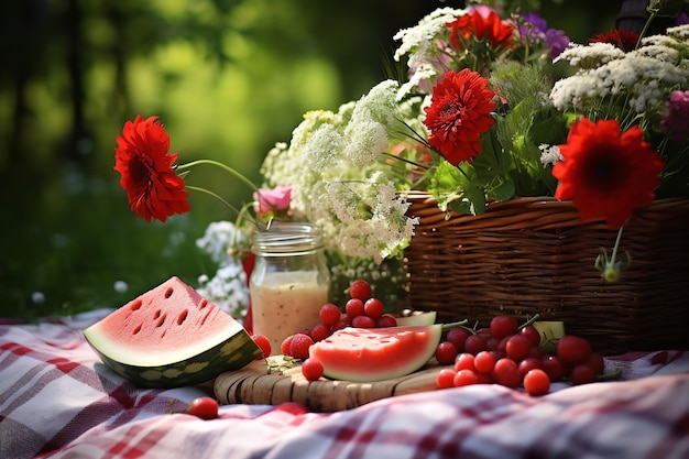 Watermelon and Summer Flowers Picnic Bliss