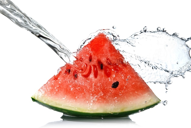 Watermelon and water splash isolated on white