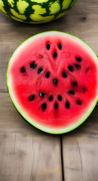 A watermelon with black seeds in the center