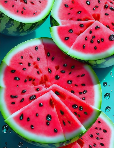 A watermelon with a green background and a watermelon slice with the word watermelon on it.