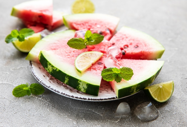 Watermelon with ice and lime