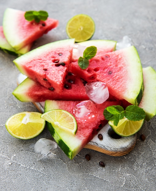 Watermelon  with limes and ice 