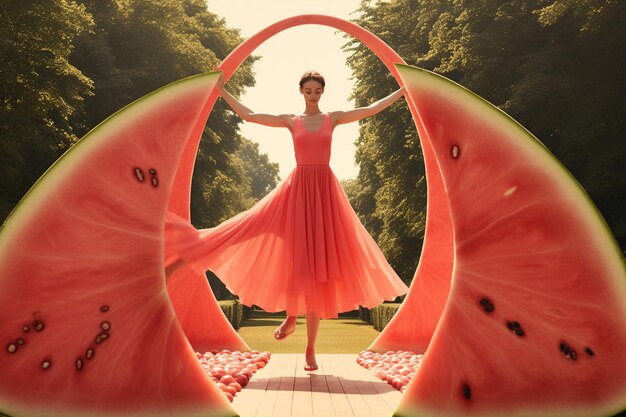 Foto una cabina fotografica a tema melone con oggetti di scena e costumi