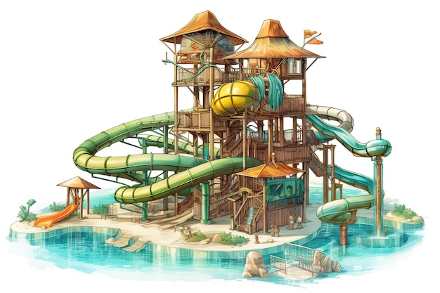 Foto waterpark geïsoleerd op witte achtergrond gegenereerd door ai