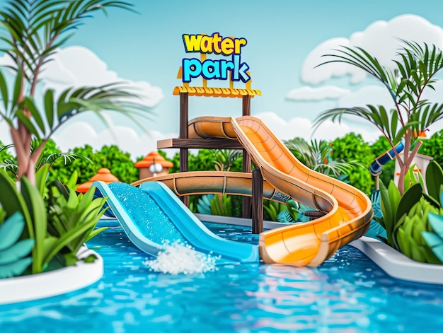 Waterpark speeltijd met waterglijbaan