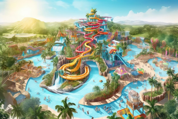 Waterpark watercolor illustration generative ai