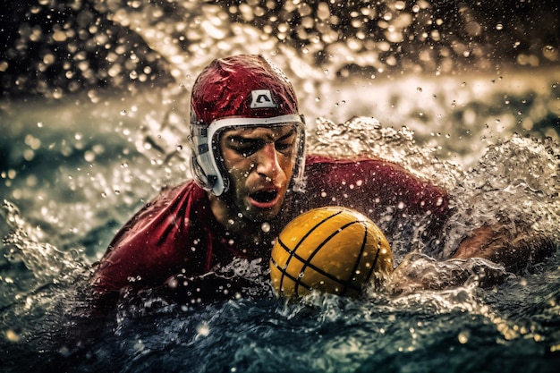 Waterpolospeler in actie in een zwembad Spandoek of poster Materiaal in reclamestijl Generatieve Ai