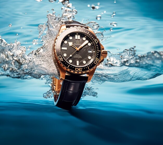 防水高級メンズ腕時計、海または海の商業コンセプトの水中特注防水デザイン後処理生成 AI