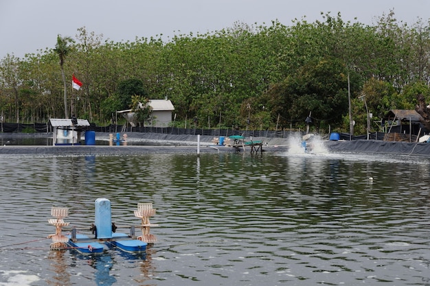 Waterrad in een viskwekerij of visvijver