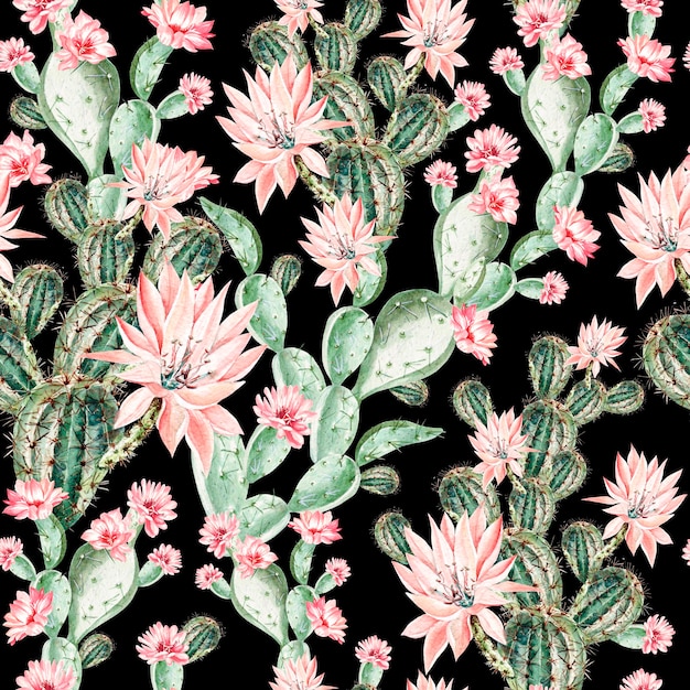 Watersolor узор с иллюстрацией кактуса