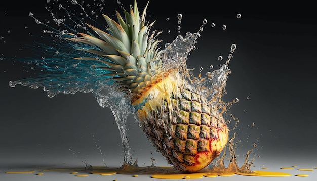 Waterspatten op vers ananas tropisch fruit AI gegenereerd