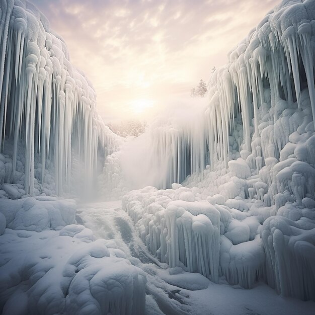 waterval en sneeuw in Noord-Finland