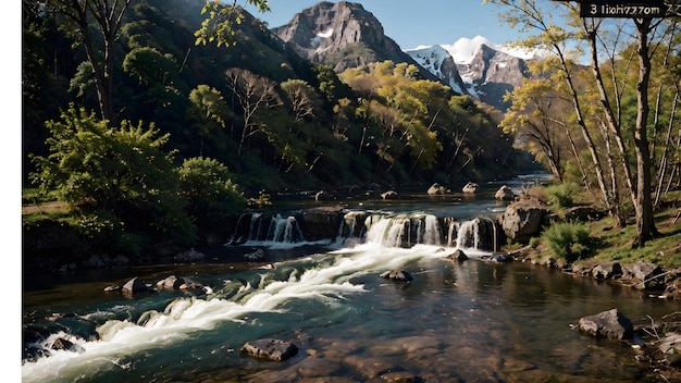 Waterval in het herfstbos Bergrivierlandschap achtergrondbehang