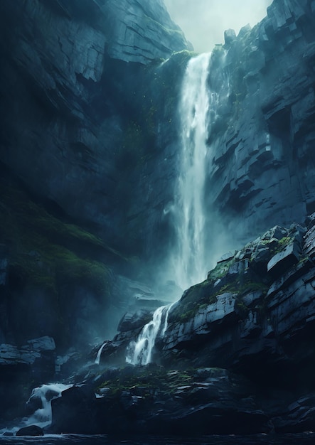 waterval midden rotsachtige berg hemel uitgestrekt tv-serie details arcane best verbazingwekkend mysterieus