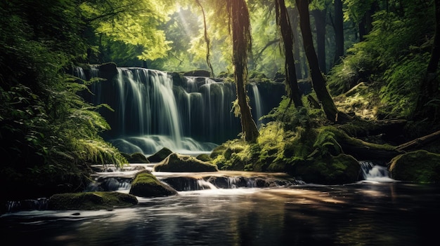 Waterval tegen de achtergrond van het bos