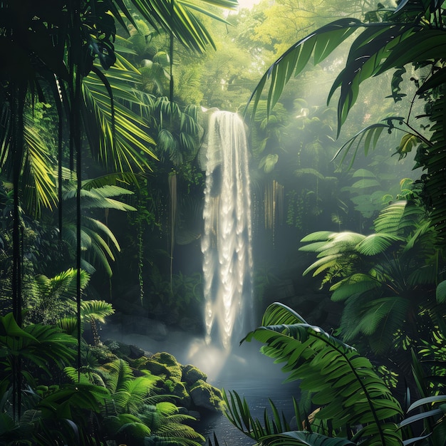 Foto waterval verborgen in de tropische jungle realistische fotografie