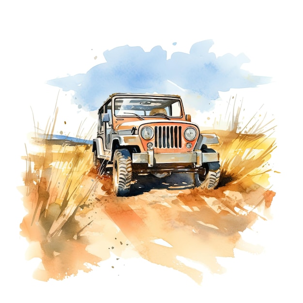 Waterverf 4x4 Off Road Jeep clipart witte achtergrond