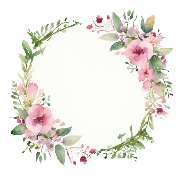 Foto waterverf bloemen bloemenframe illustratie geïsoleerd op witte achtergrond perfect voor afdrukken op grijs