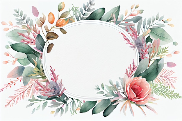 Waterverf bloemenframe Mooie krans Elegante bloemencollectie met geïsoleerde bladeren Bloemen set