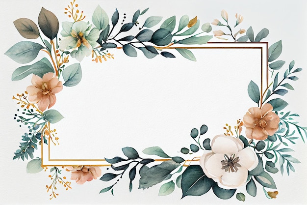 Waterverf bloemenframe Mooie krans Elegante bloemencollectie met geïsoleerde bladeren Bloemen set