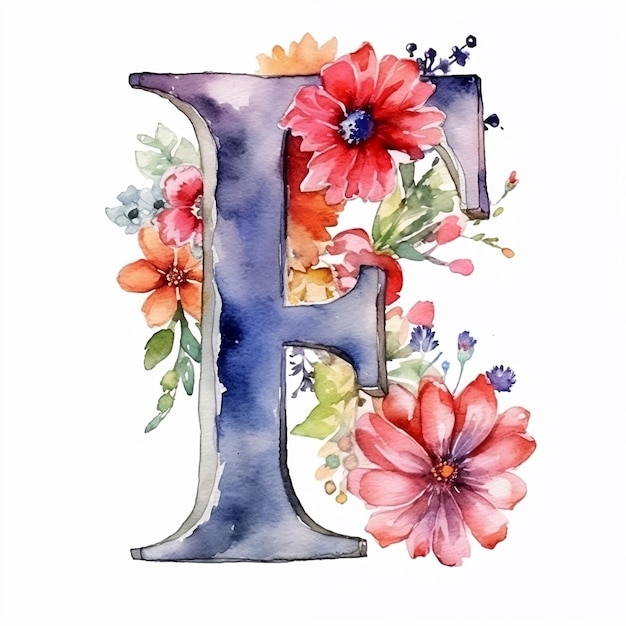 Waterverf bloemenletter F