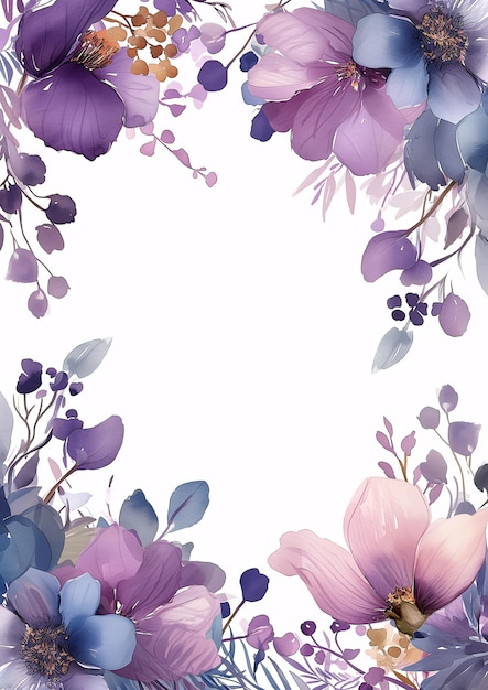 waterverf botanische bloemen frame achtergrond met vrije ruimte voor uitnodiging trouwkaart ai gegenereerd