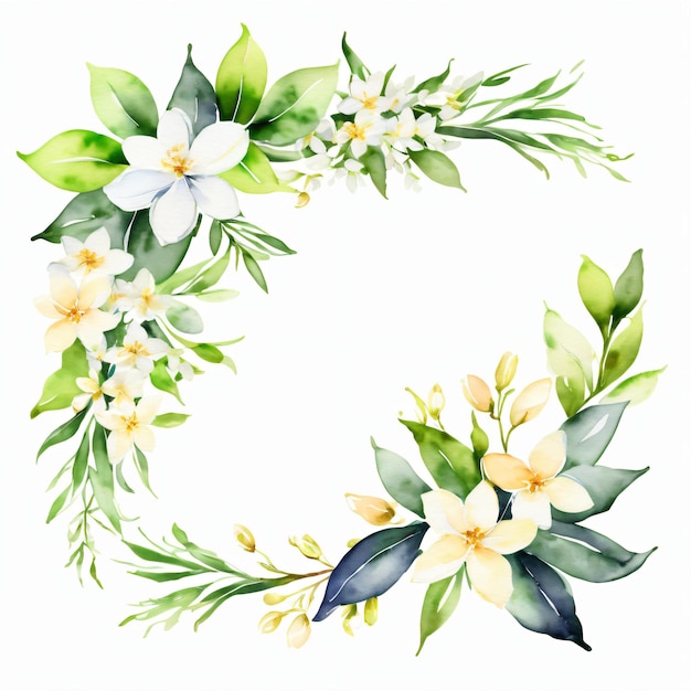 Waterverf bundel set van de jasmijn bloem en bladeren elementen set clipart