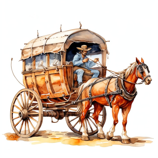 Waterverf cartoon Cowboy rijdt op een paard western wild west cowboy woestijn illustratie