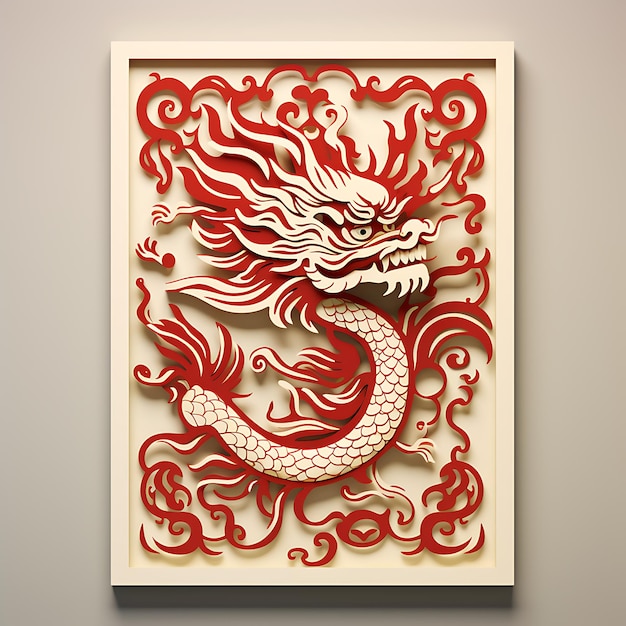 Waterverf China Theme Chinese Dragon Paper Cut Frame Cut Out Paper Art Dragon Patt creatieve kunst