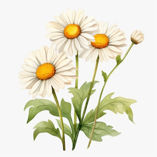 Waterverf Daisy Clipart gedetailleerde en charmante bloemenillustraties