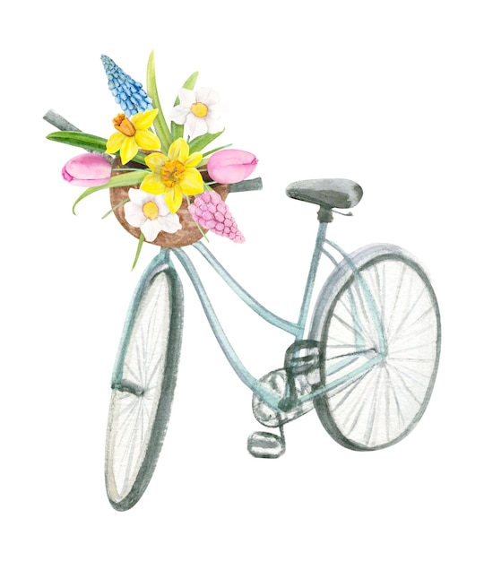 Waterverf Fiets Met Lentebloemen